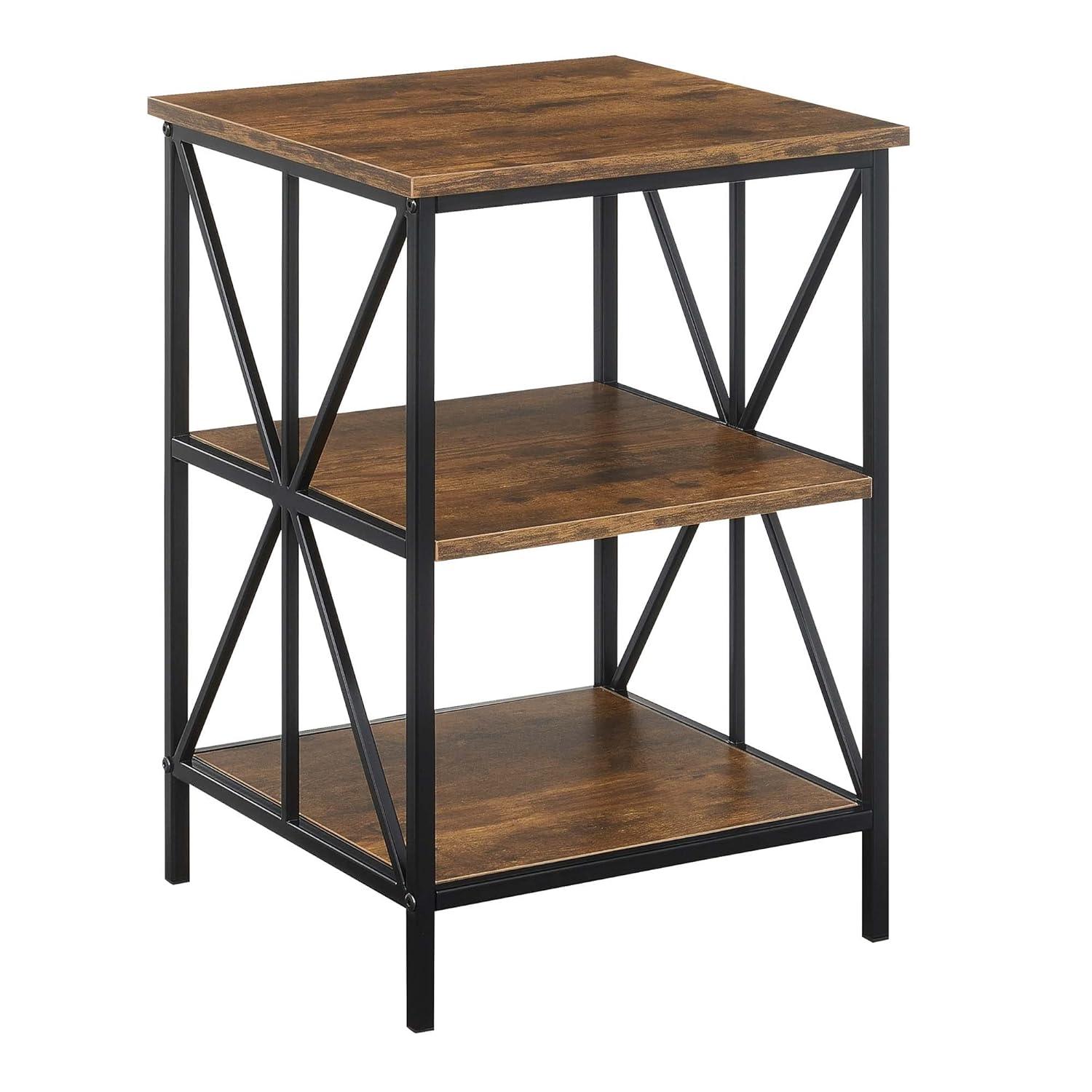 Convenience Concepts Tucson Starburst End Table with Shelves, Barnwood/Black