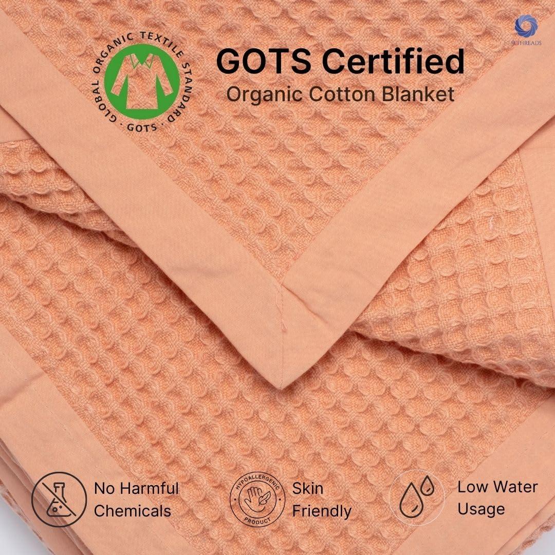 GOTS Certified Organic Cotton Waffle Weave Cozy Throw Blanket, 50"X60", Modern Home Decor, Soft Bed Blanket - Sun Bay