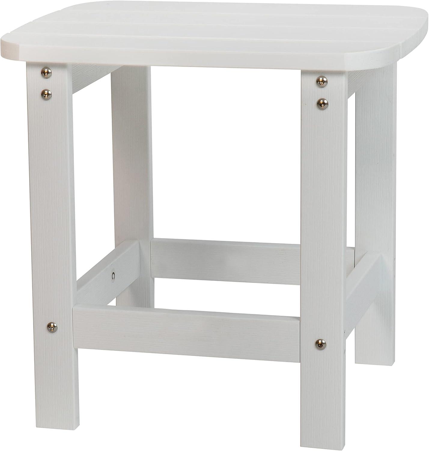 Flash Furniture Charlestown All-Weather Poly Resin Wood Adirondack Side Table in White