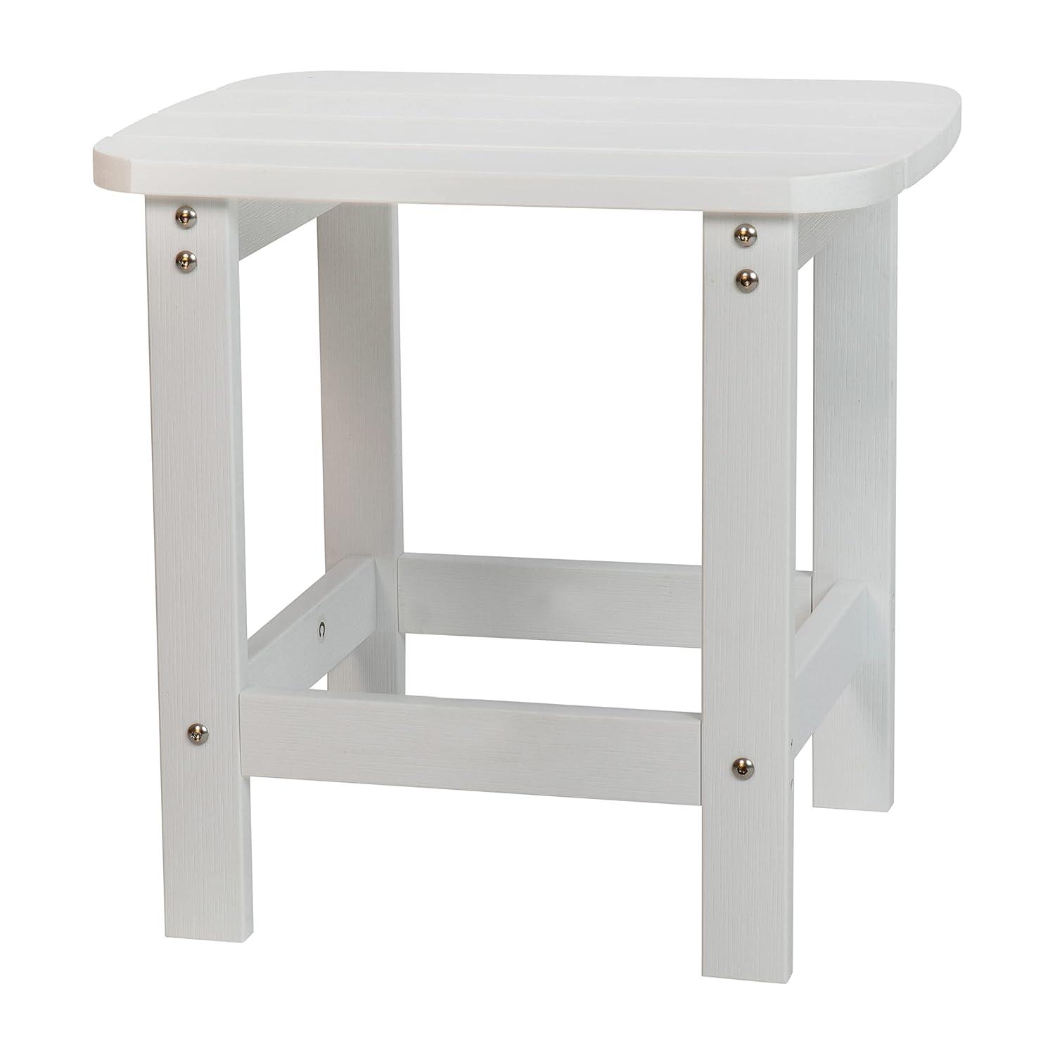 Flash Furniture Charlestown All-Weather Poly Resin Wood Adirondack Side Table in White