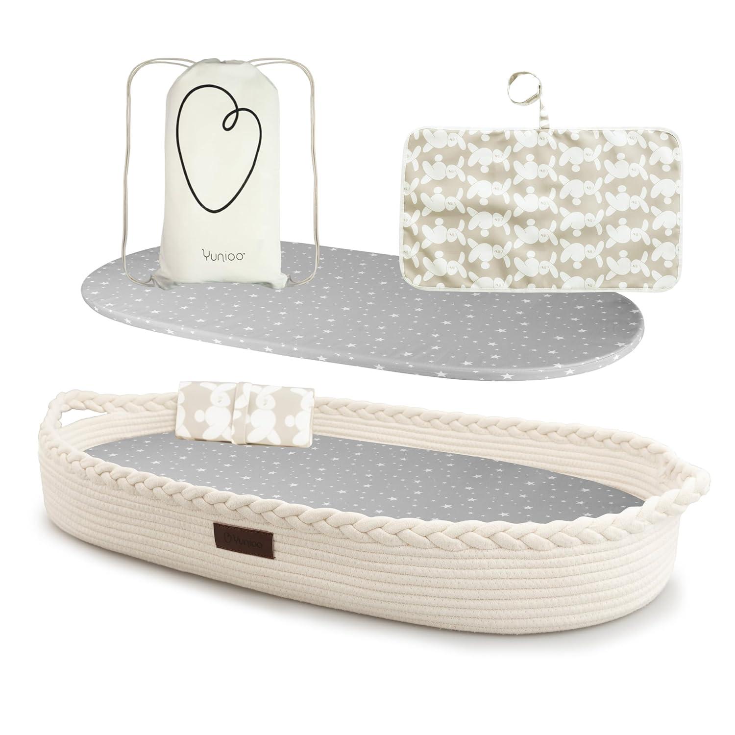 Baby Changing Basket, Portable Diaper Changing Pad, Moses Basket for Newborns, Changing Table Topper for Baby Nursery, Waterproof Travel Pad Cover, White