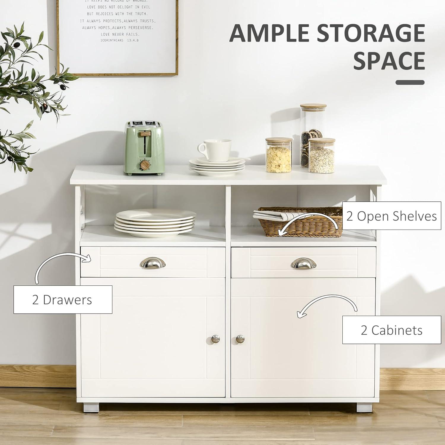 HOMCOM Sideboard Buffet, Coffee Bar, Kitchen Cabinet with Storage Drawers, Large Tabletop and Crossbar Side Design, White