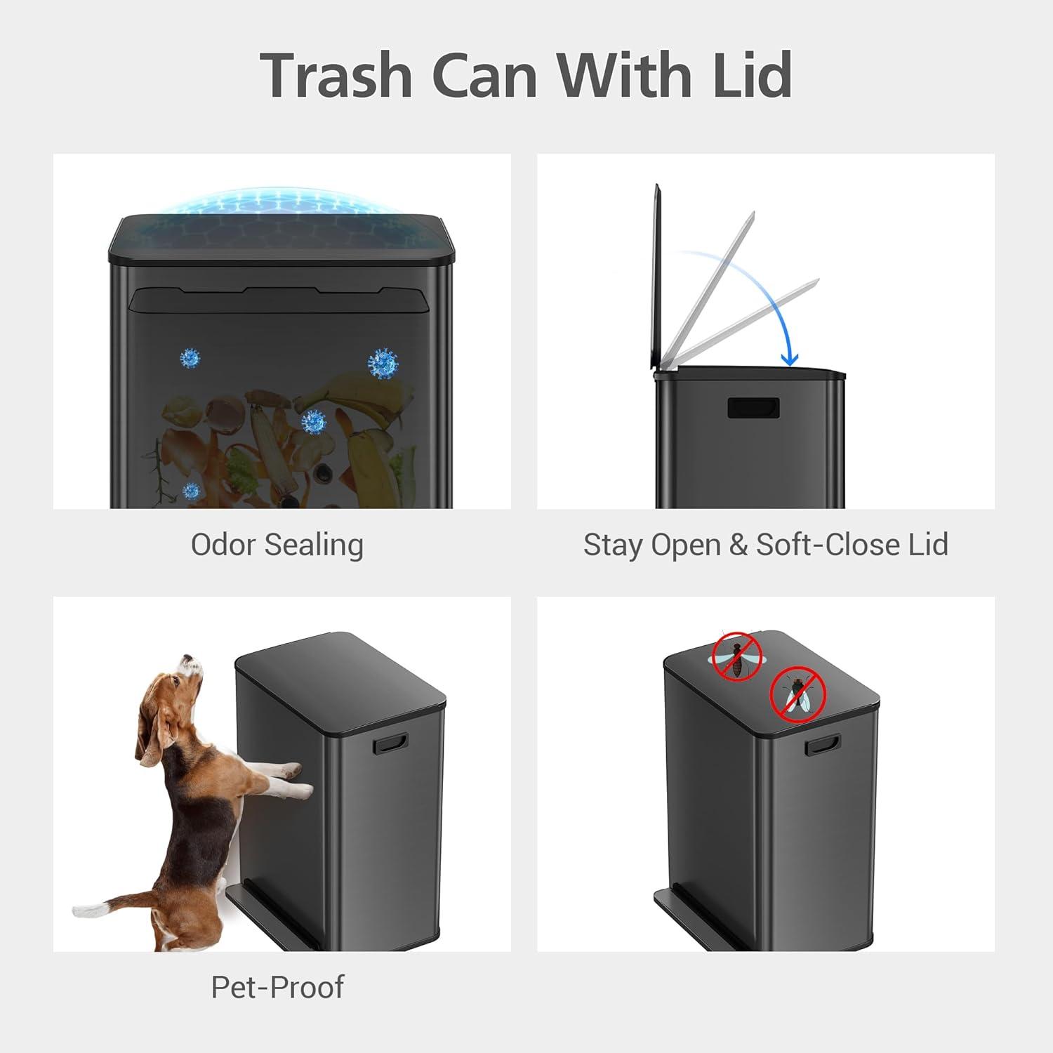 GarveeHome 60L/16 Gal Kitchen Trash Can,2×8 Gal Pedal Trash Bin with Removable Baskets,Stainless Steel Garbage Can for Kitchen Office Restaurant School Hospital