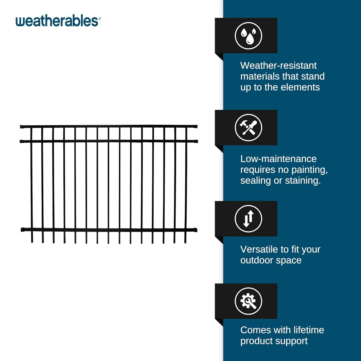 Weatherables Livingston Aluminum Fence Kit – DIY Kit for Backyard and Garden Fencing, Made with Durable Powder-Coated Aluminum That Combats Rust, Fading, and Corrosion (4’ x 6' Fence Panel)