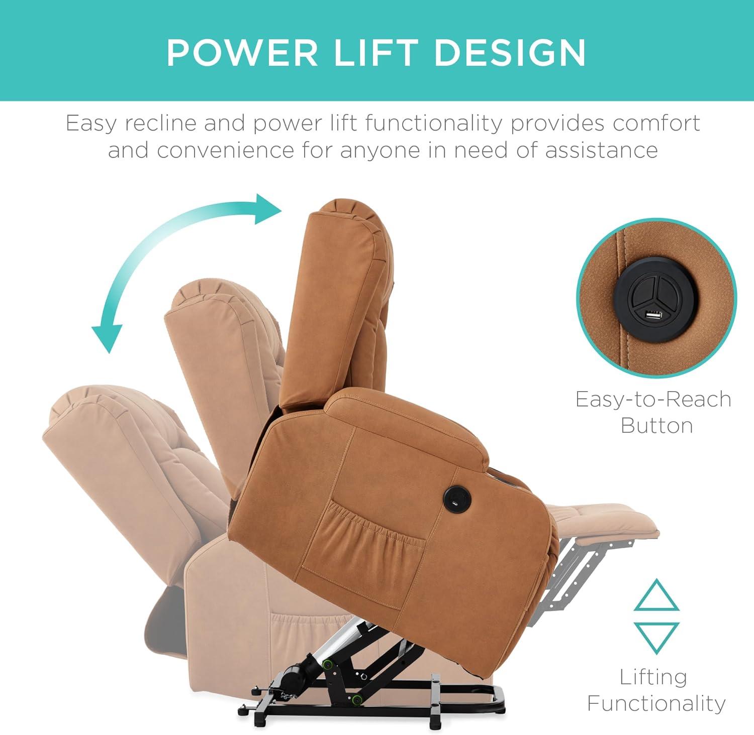 Hokku Designs Xola Electric Power Lift Recliner Massage Chair Furniture w/ USB Port, Heat, Cupholders