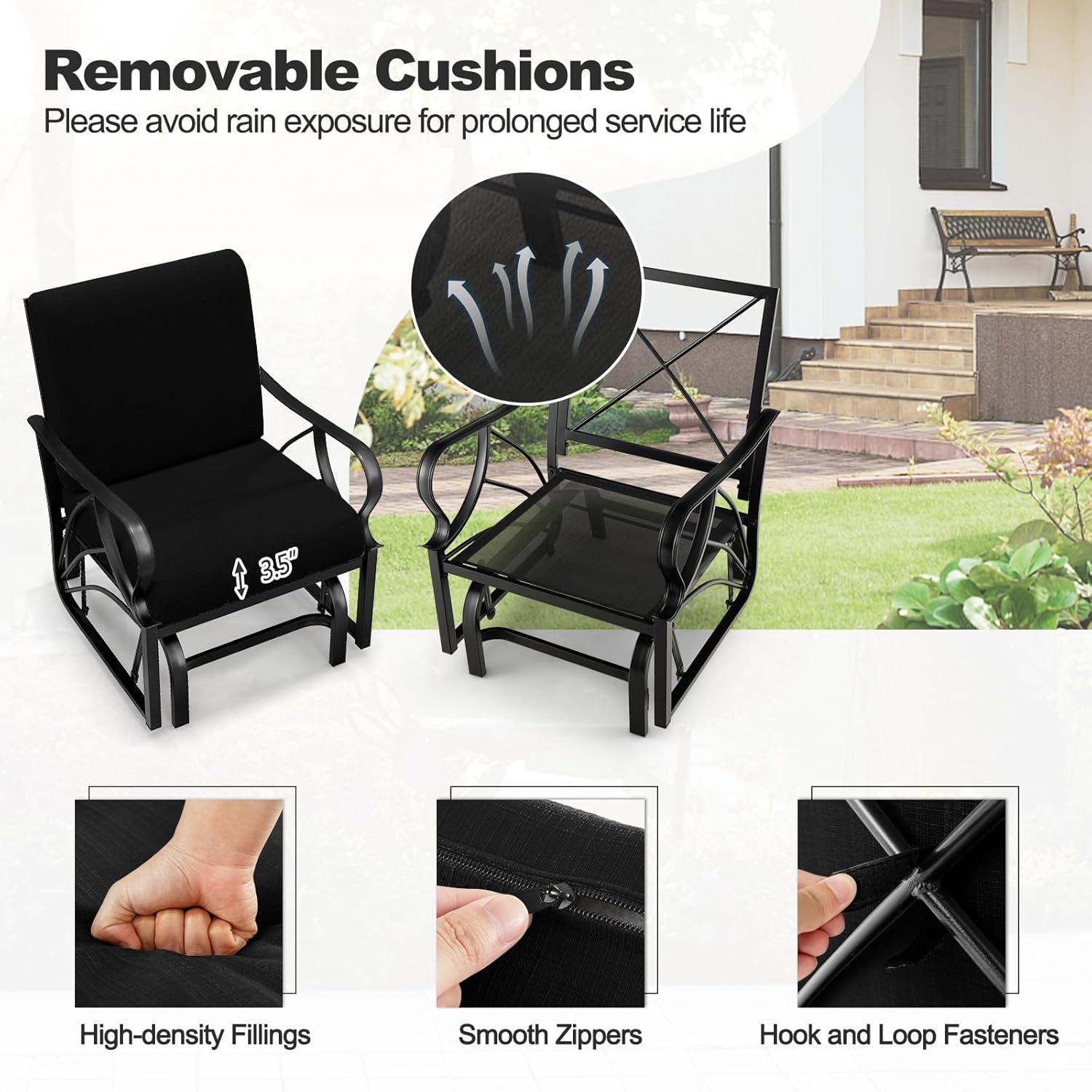 Tangkula Patio Glider Chair Outdoor Metal Glider w/ Seat & Back Cushions Backyard Poolside