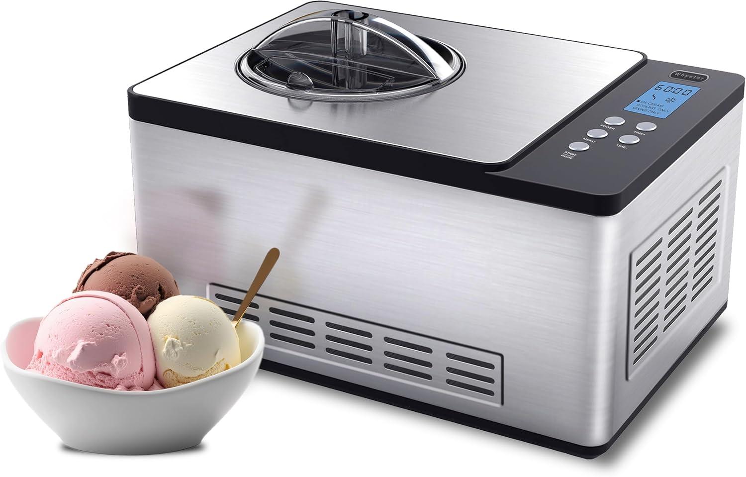 Stainless Steel 2.1 Quart Automatic Ice Cream Maker with LCD Display