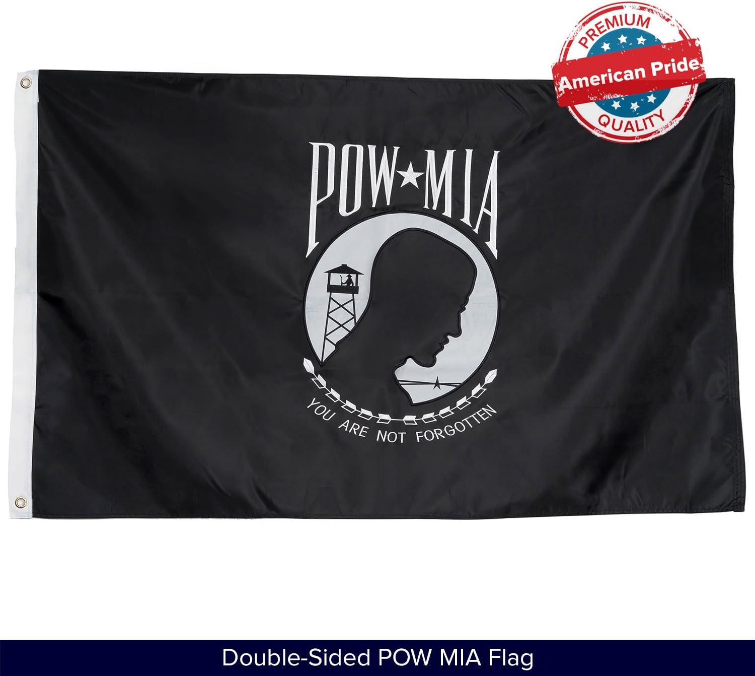 POW MIA 3x5 Nylon Flag - Double Sided and Embroidered - All Weather, Durable, Outdoor Nylon Flag - Front Line Flags