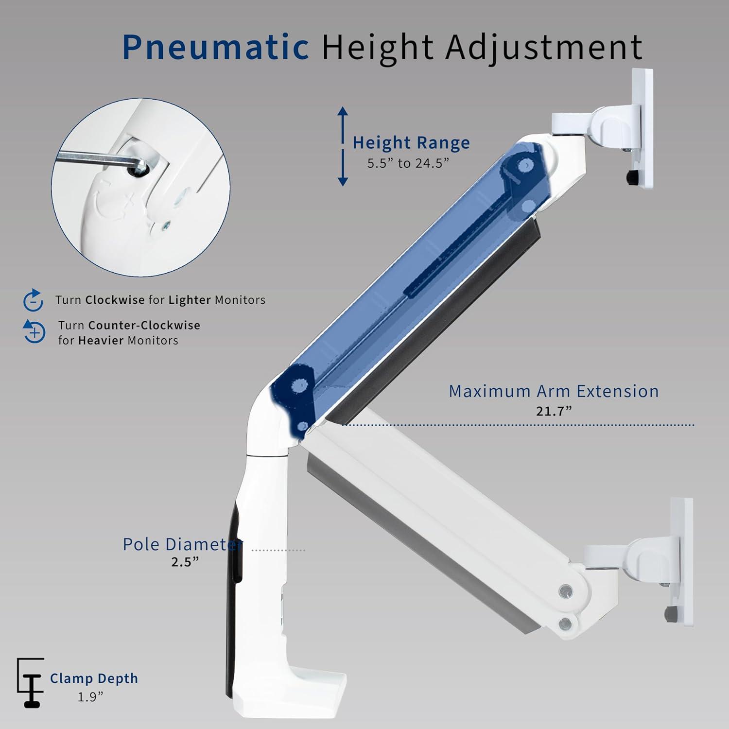 White Aluminum Ultrawide Monitor Desk Mount with Pneumatic Arm