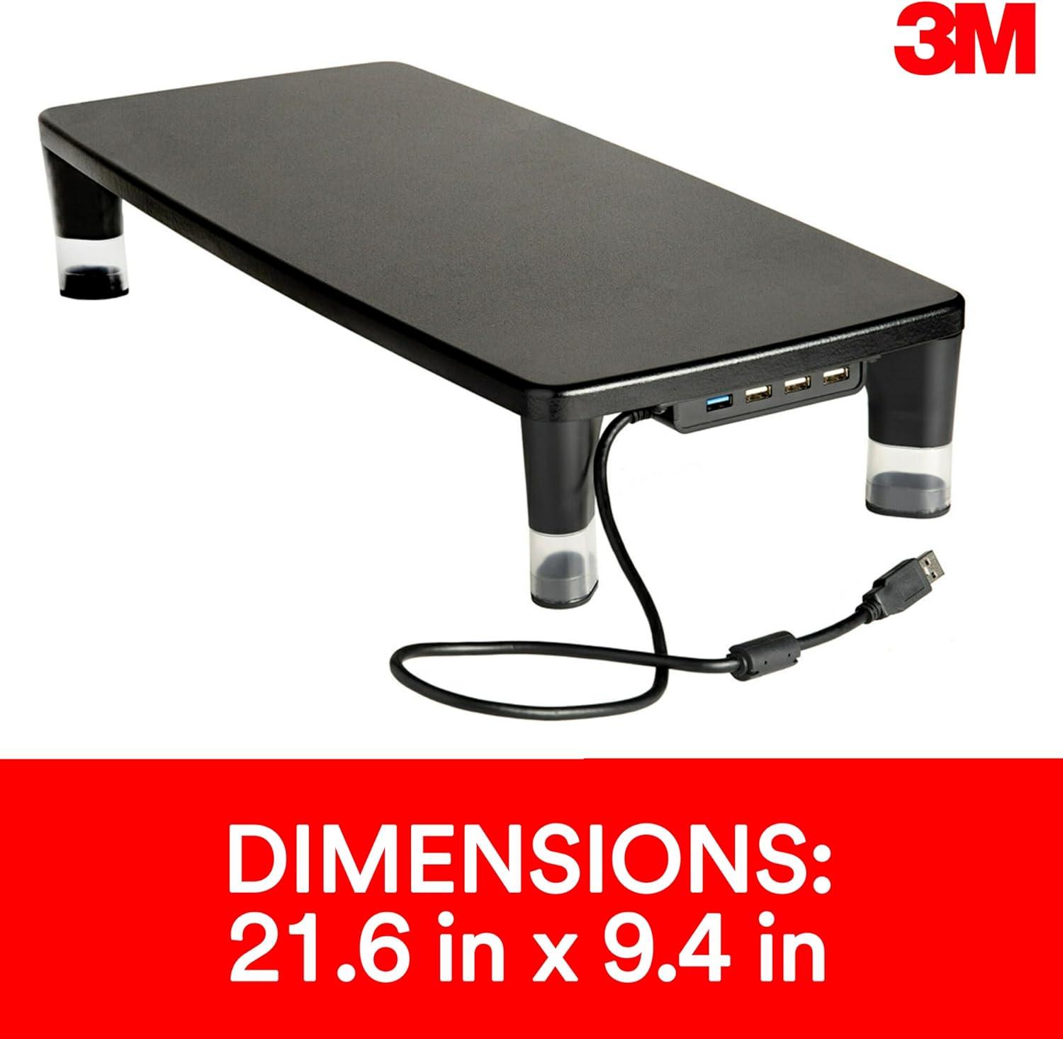 3M MS100B 21.6 in. x 9.4 in. x 2.7 in. to 3.9 in. Supports 33 lbs. Monitor Stand MS100B - Black/Clear