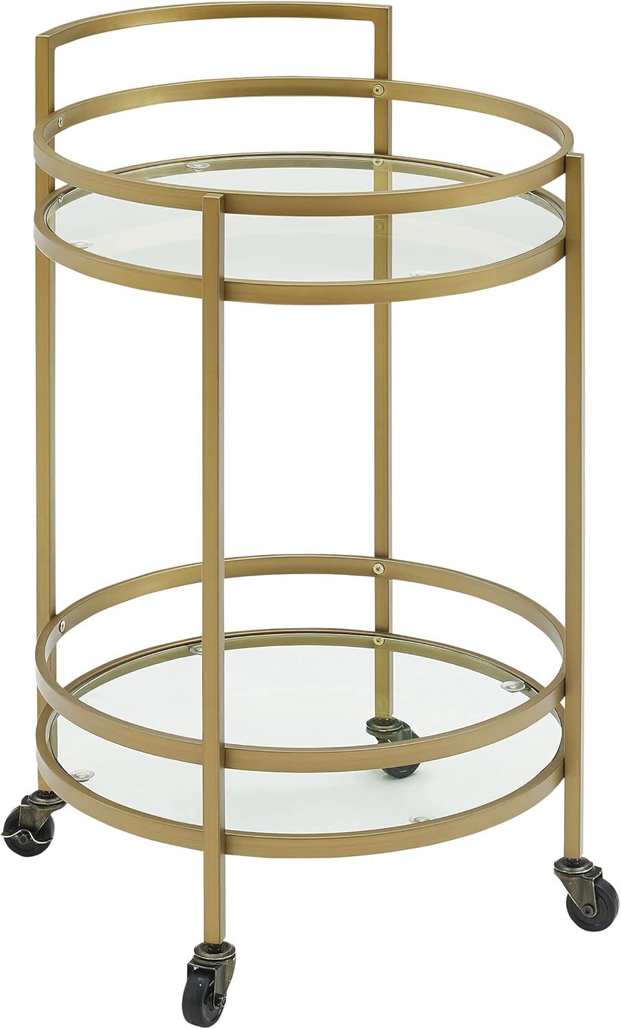 Bailey Round Bar Cart Gold - Crosley: Mobile Beverage & Drink Station, Tempered Glass Shelves, Steel Frame