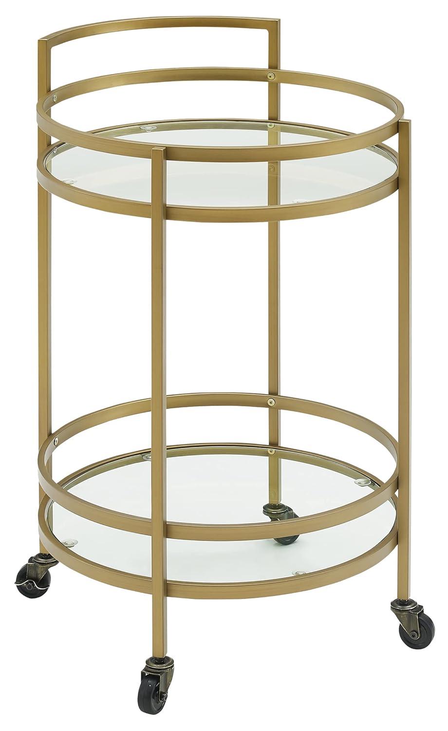 Bailey Round Bar Cart Gold - Crosley: Mobile Beverage & Drink Station, Tempered Glass Shelves, Steel Frame