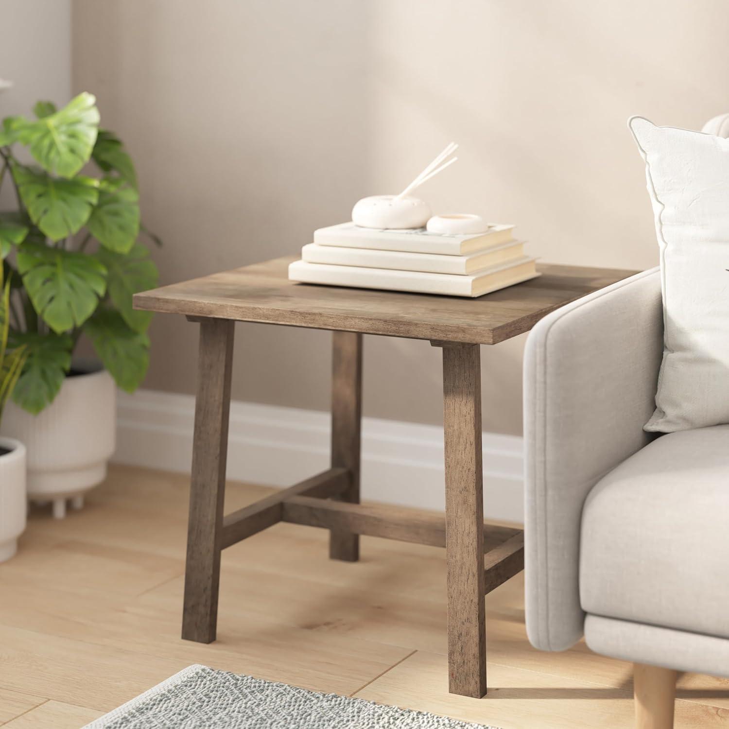 Taylor & Logan Cammie End Table Rustic Brown: Solid Wood, Trestle Base, 19.75" Height