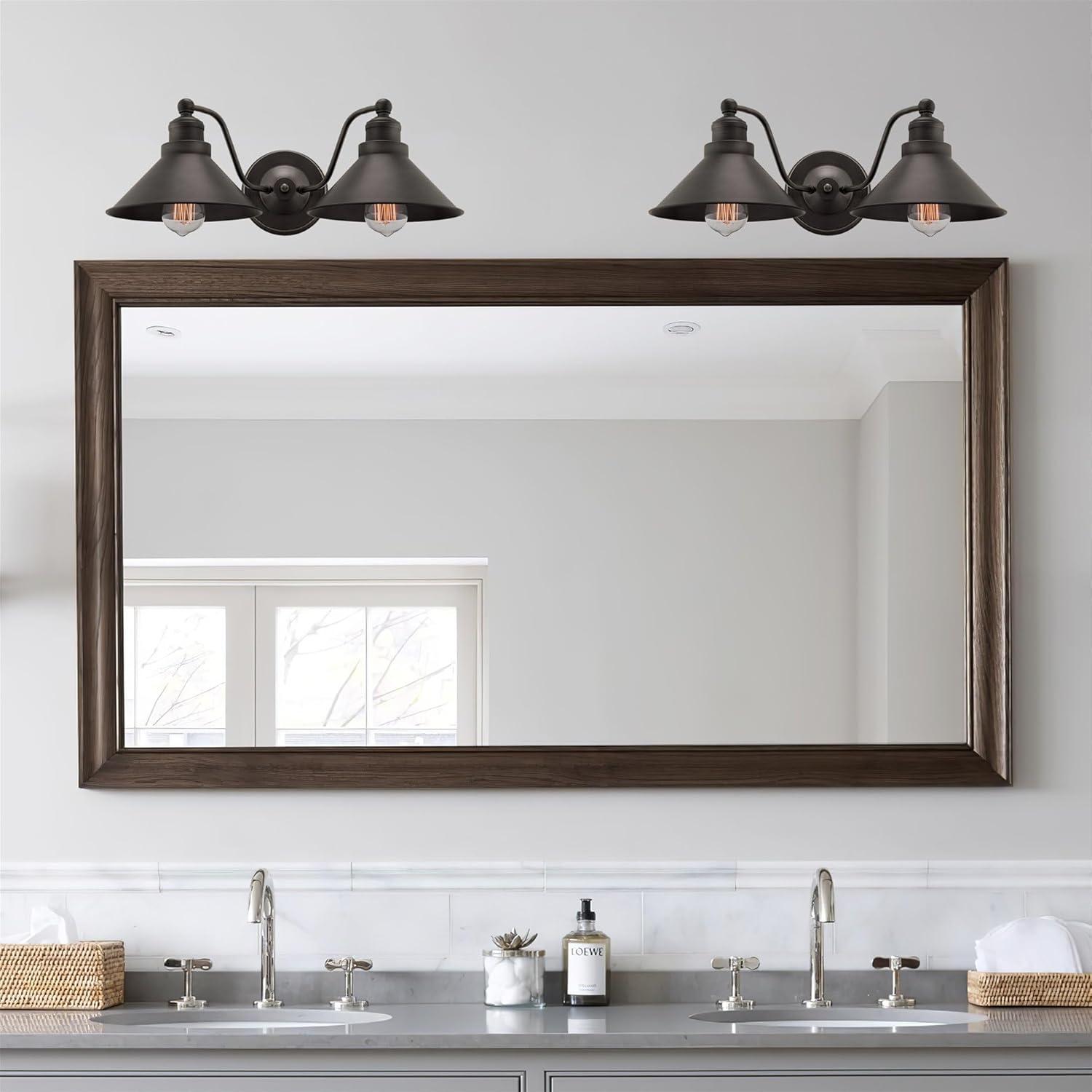 Kira Home Welton 19" 2-Light Farmhouse Bathroom Light, Wall Sconce Barn Light, Gold Trim + Brushed Dark Bronze