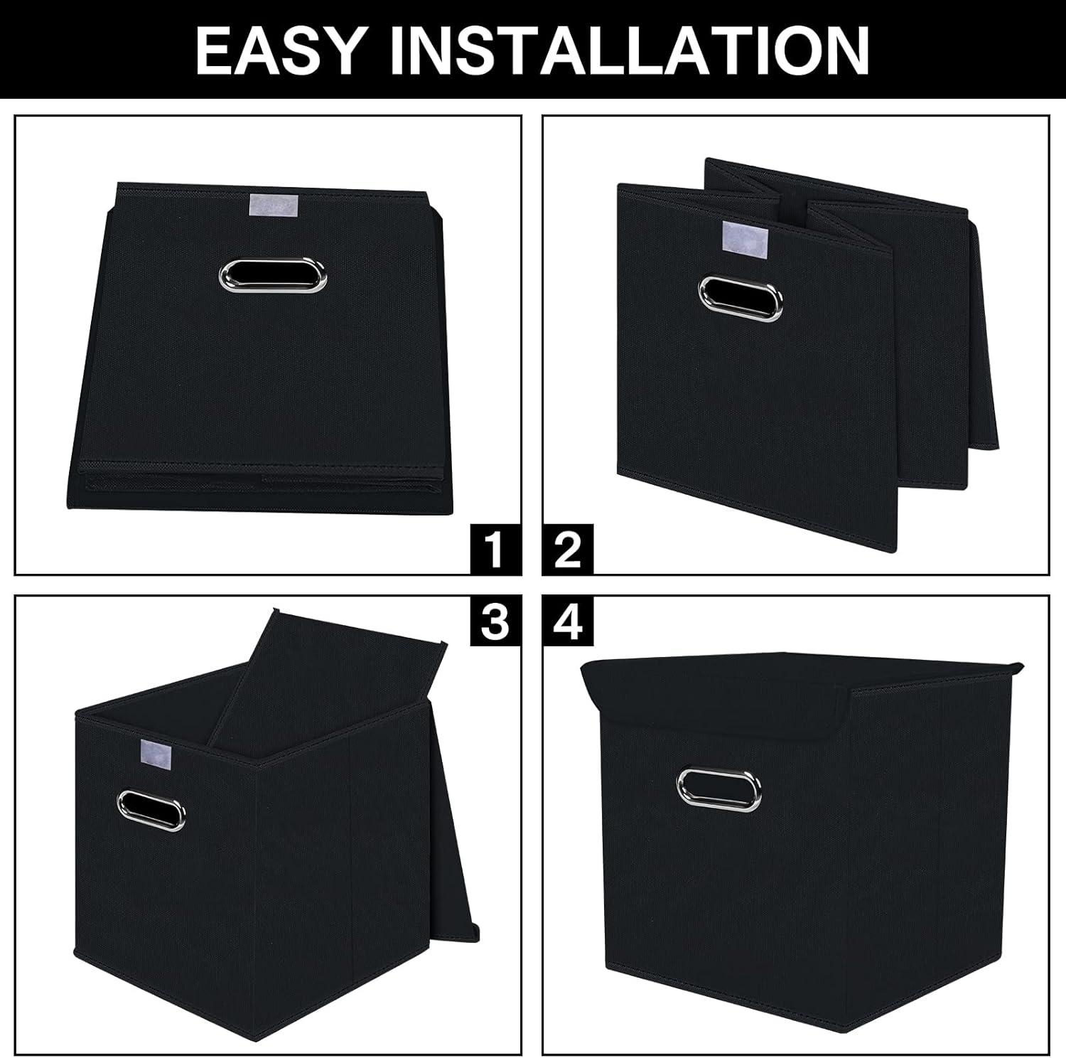 Fabric Storage Cube Bins with Lids Closet Organizers collapsible storage bins basket with Handles for Home,Storage Boxes for Organizing,3 Pack,(black)
