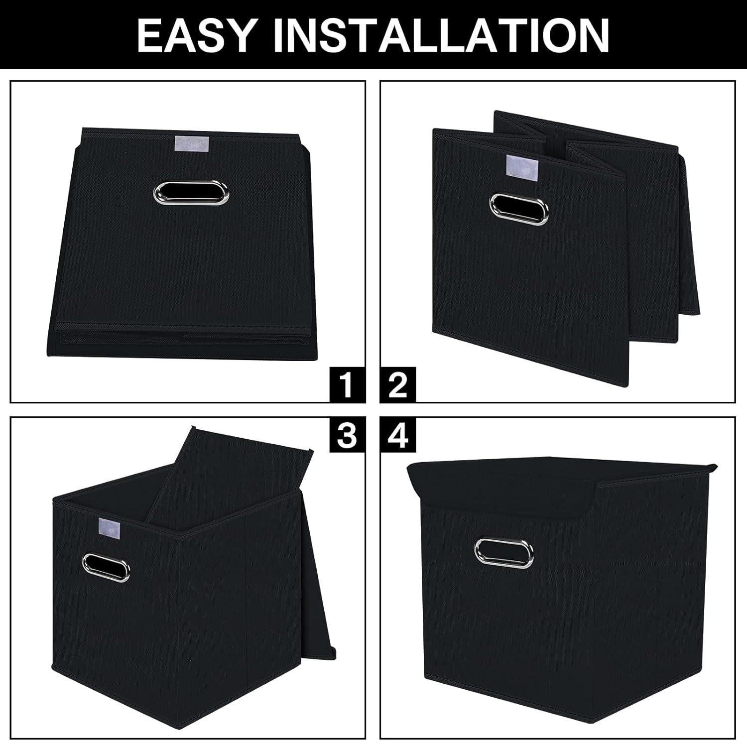 Fabric Storage Cube Bins with Lids Closet Organizers collapsible storage bins basket with Handles for Home,Storage Boxes for Organizing,3 Pack,(black)