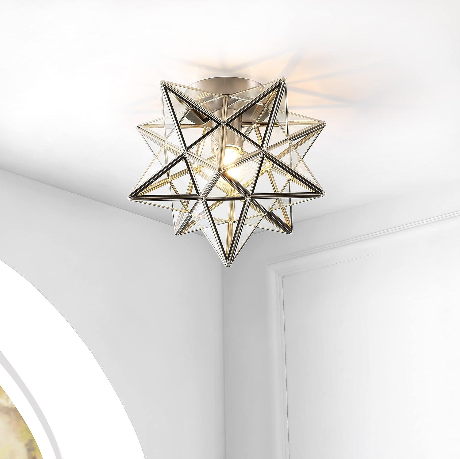 Stella 12" Moravian Star Metal/Glass LED Flush Mount, Nickel