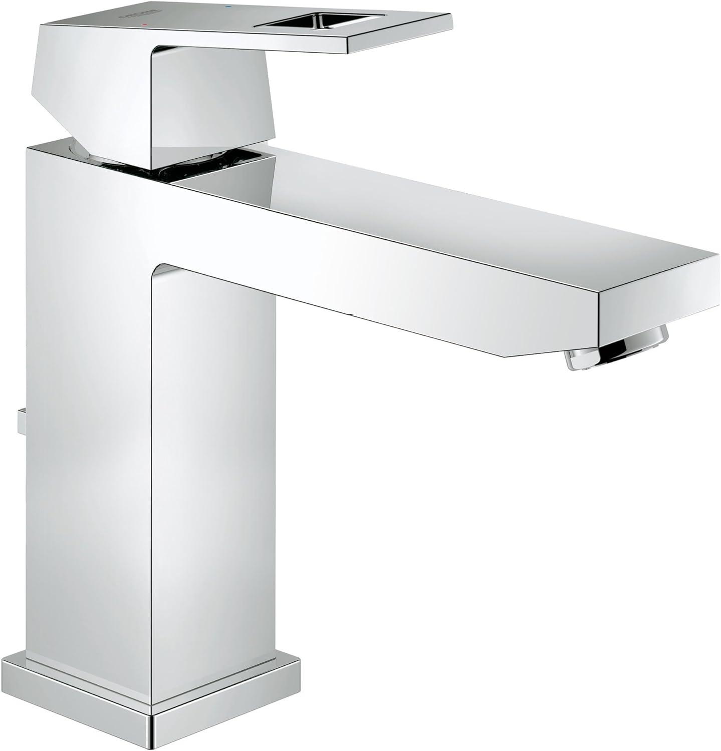 Modern Eurocube Chrome Single-Handle Bathroom Faucet with Brass Construction