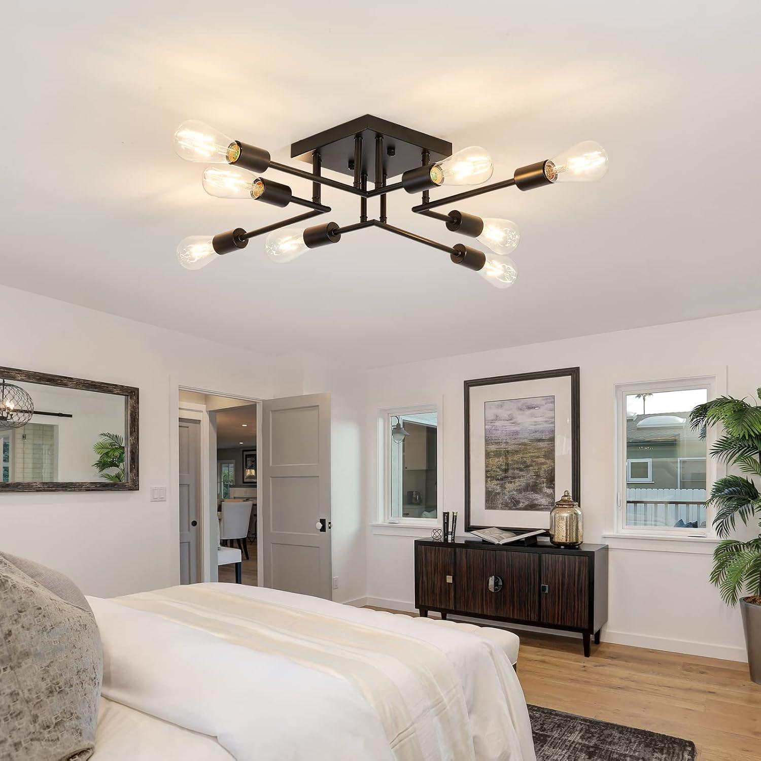 Aiwen 8 Lights Metal Sputnik Semi Flush Mount Ceiling Lamp Modern Home Decoration Light Fixture