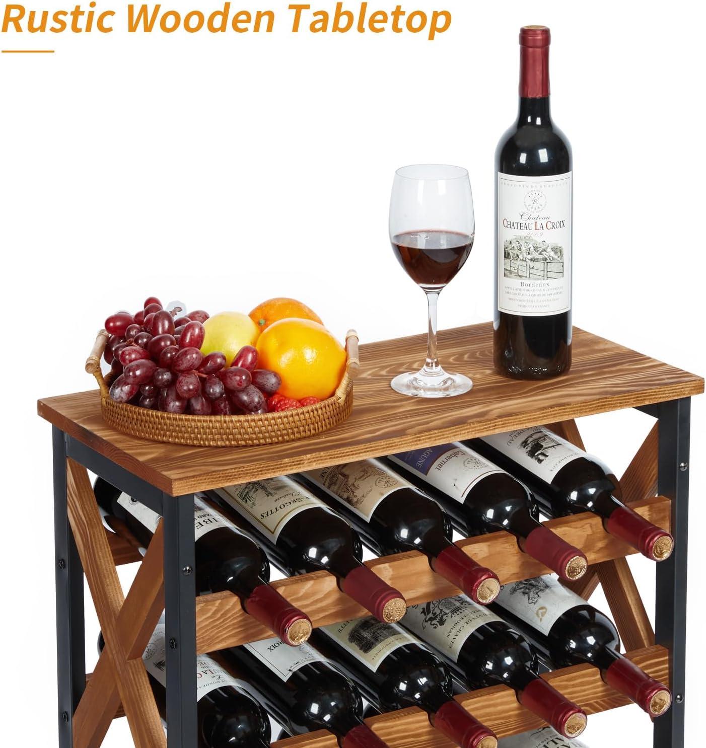 X-cosrack 25-Bottle Wine Rack Free Standing Floor, Rustic Wine Holder Stand 5 Tier Wobble-Free Tall Large Display Storage Shelf