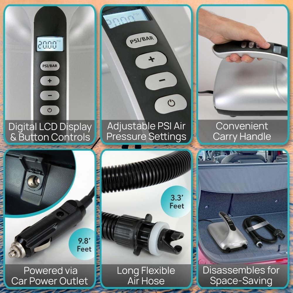 SereneLife High Pressure SUP Electric Air Pump - Silver & Black