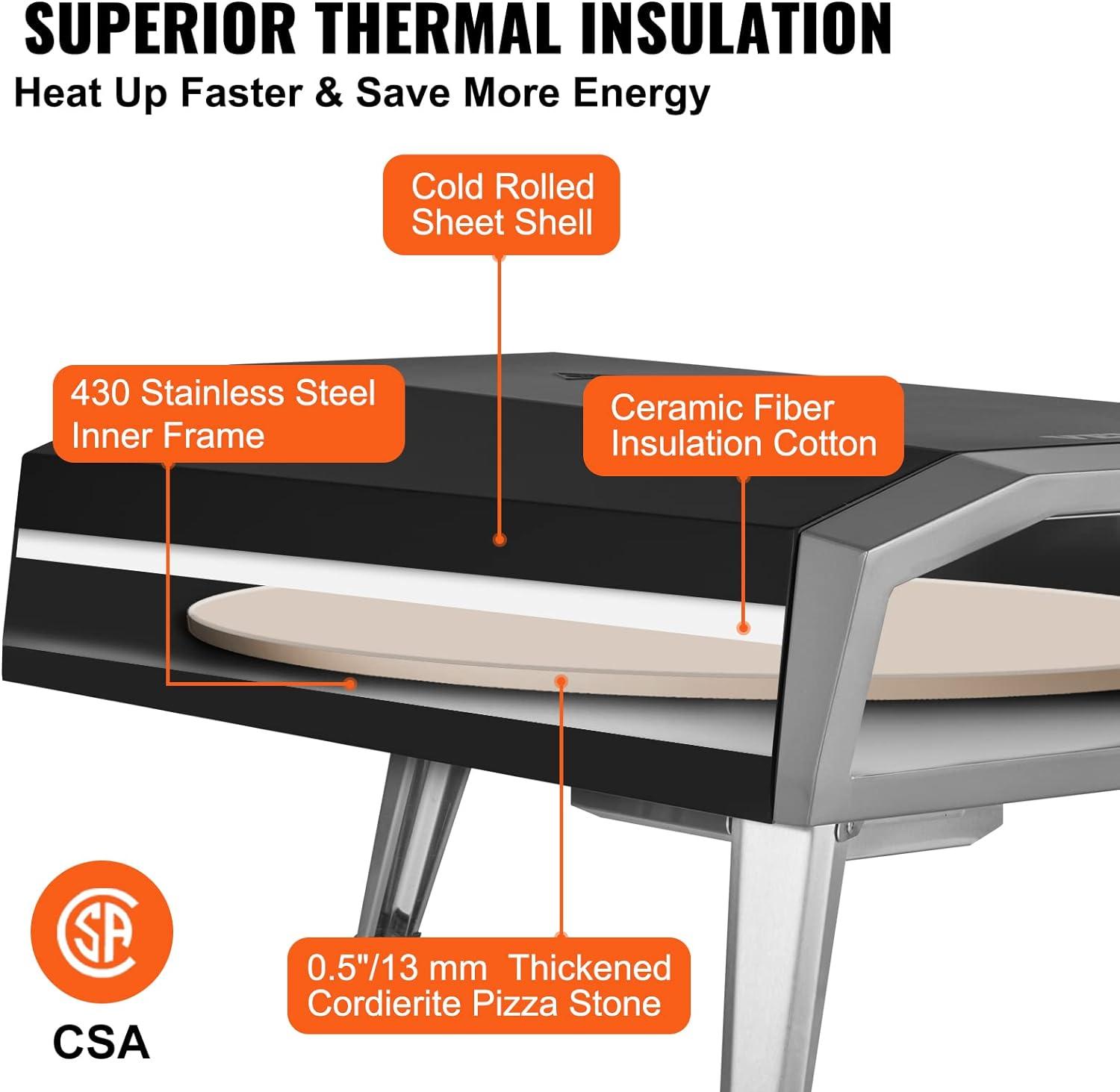 Black Stainless Steel Gas Outdoor Pizza Oven with Rotatable Stone