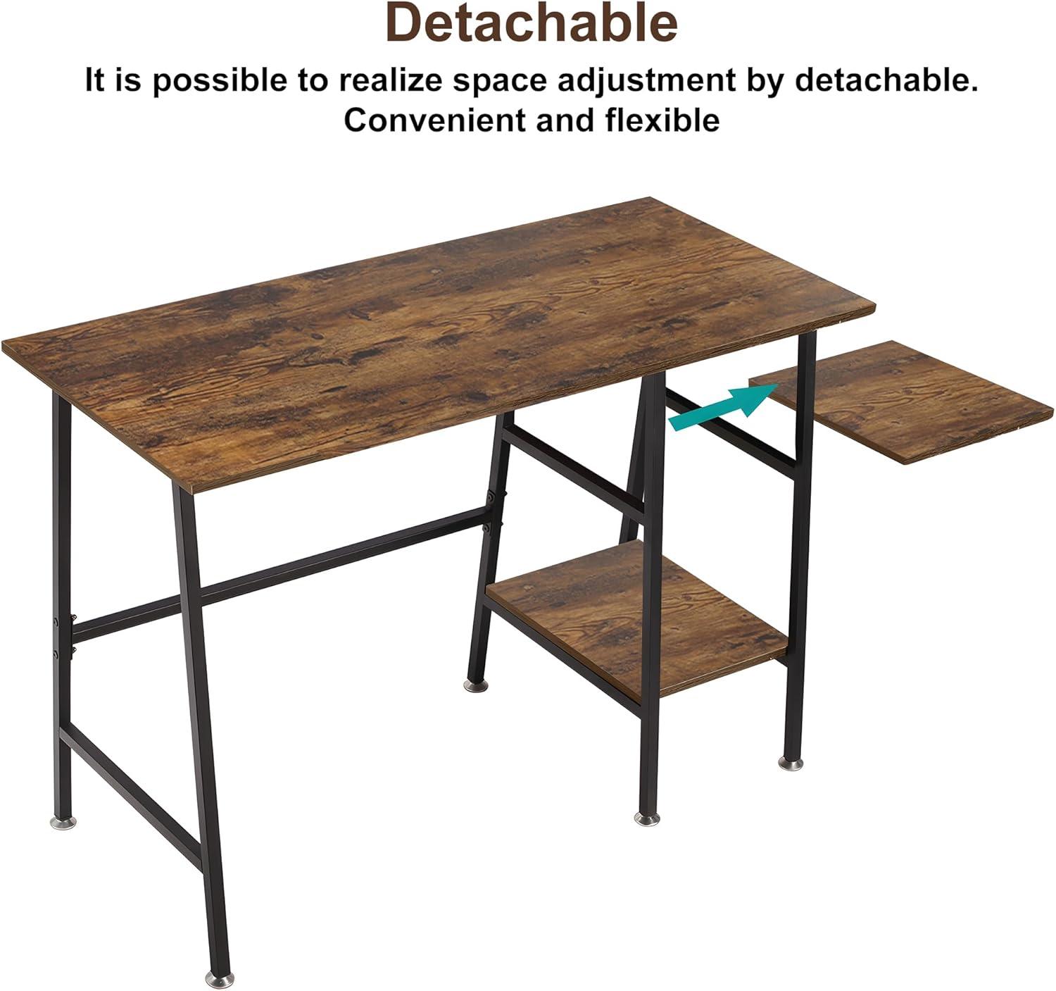 VECELO 43 Inch Computer Desk Writing Study Work Office Table Modern Desk with Shelves Wooden Desk for Home Bedroom,Walnut Desk