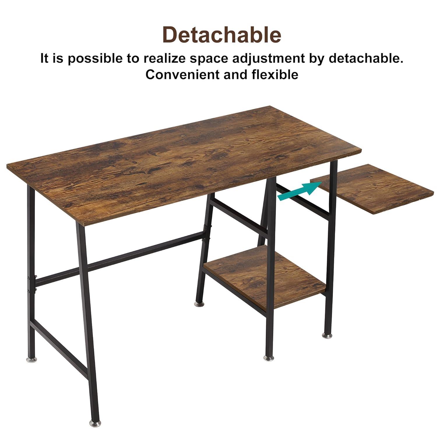 VECELO 43 Inch Computer Desk Writing Study Work Office Table Modern Desk with Shelves Wooden Desk for Home Bedroom,Walnut Desk