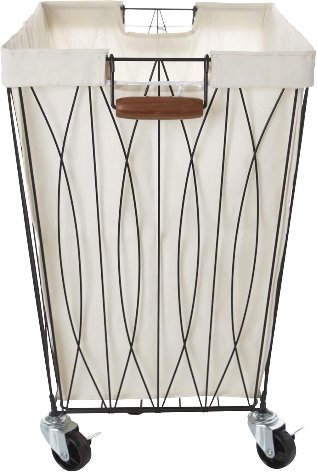 Verona Large White and Black Rolling Laundry Hamper with Canvas Bag