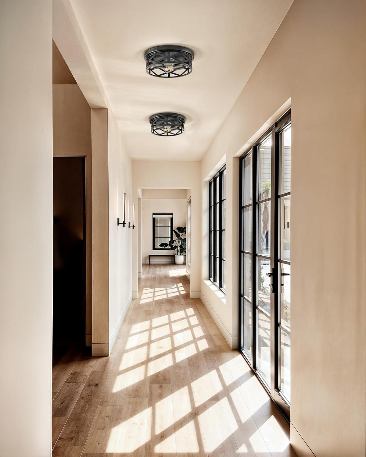 VONLUCE Flush Mount Ceiling Lights, 2-Light Hallway Ceiling Lighting Fixtures, 11 inch Farmhouse Metal Cage Ceiling Lights for Entryway Kitchen, Adjustable Lamp Holders, ETL, 2 pcs, Oil-Rubbed Bronze