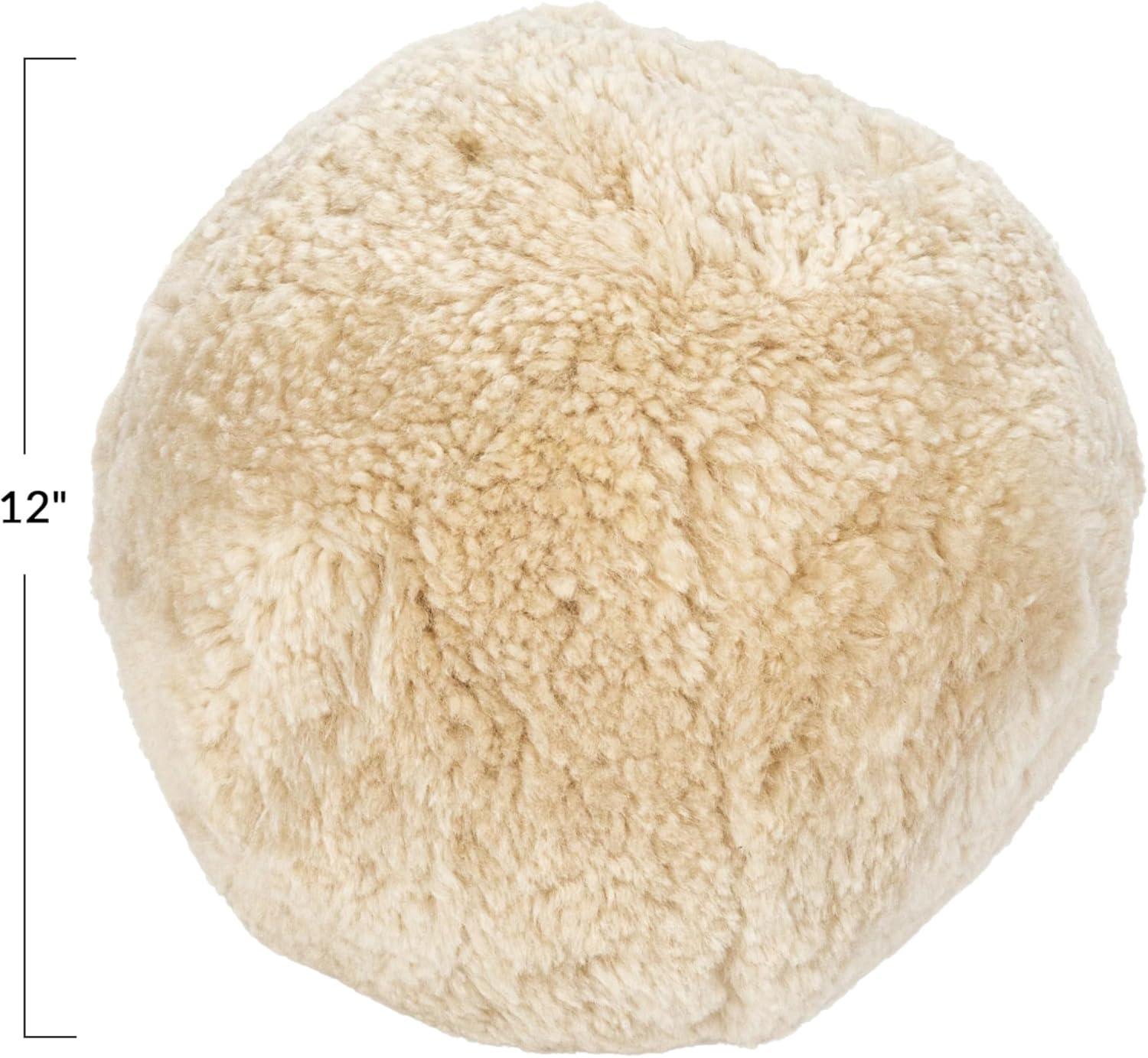 Cream Sheepskin Round Pillow with Polyester Insert