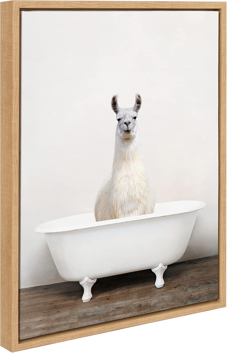 18" x 24" Sylvie Alpaca in The Tub Color Framed Canvas by Amy Peterson - Kate & Laurel All Things Decor