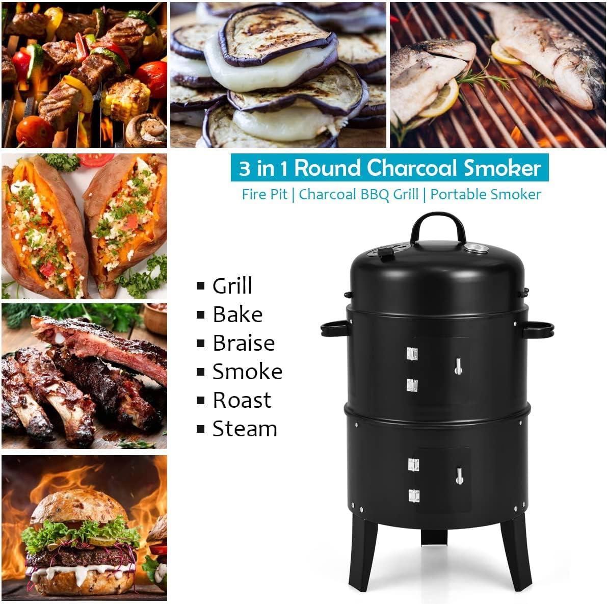 Spaco Grill, Outdoor BBQ Grill,3-in-1 Charcoal BBQ Grill Cambo with Built-in Thermometer