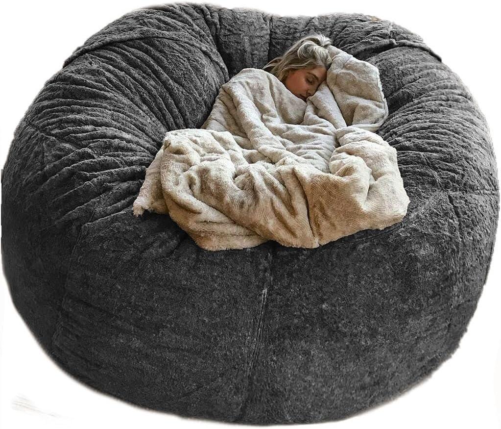 Giant Sherpa Bean Bag Chair Cover, Ultra Soft Bean Bag Bed (No Filler, Cover only), Large Round Soft Fluffy for Adults, Machine Washable Big Size Bean Bag Covers