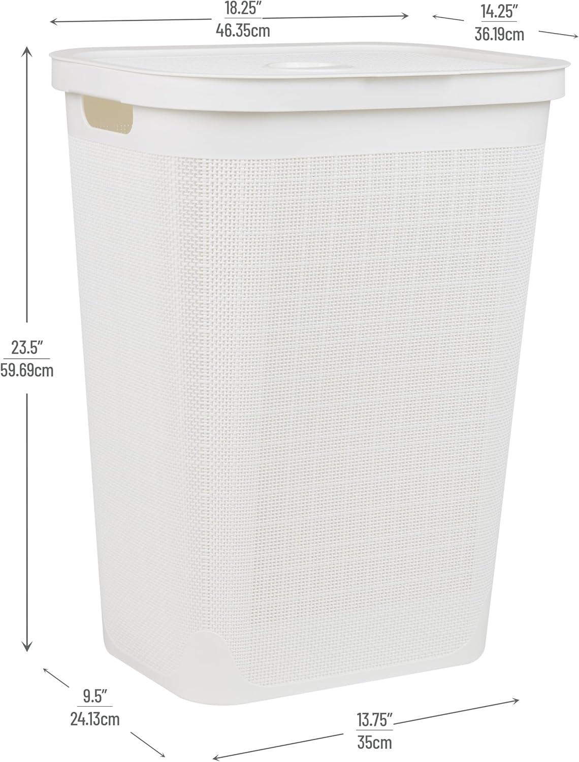 White Large Slim Plastic Laundry Hamper with Lid