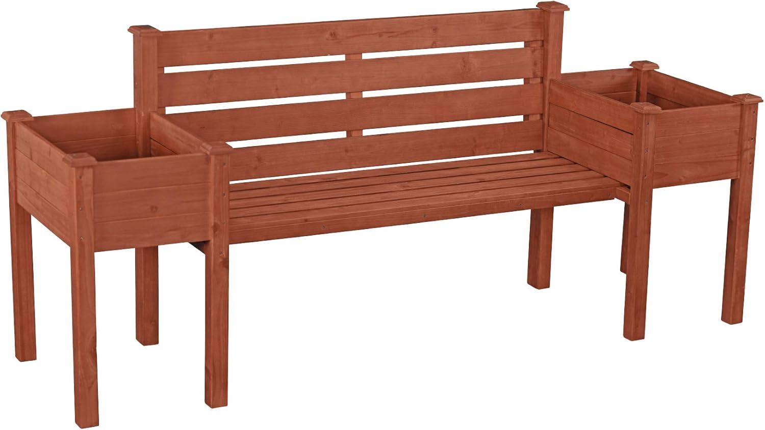 Medium Brown Wood Planter Bench with Slanted Backrest