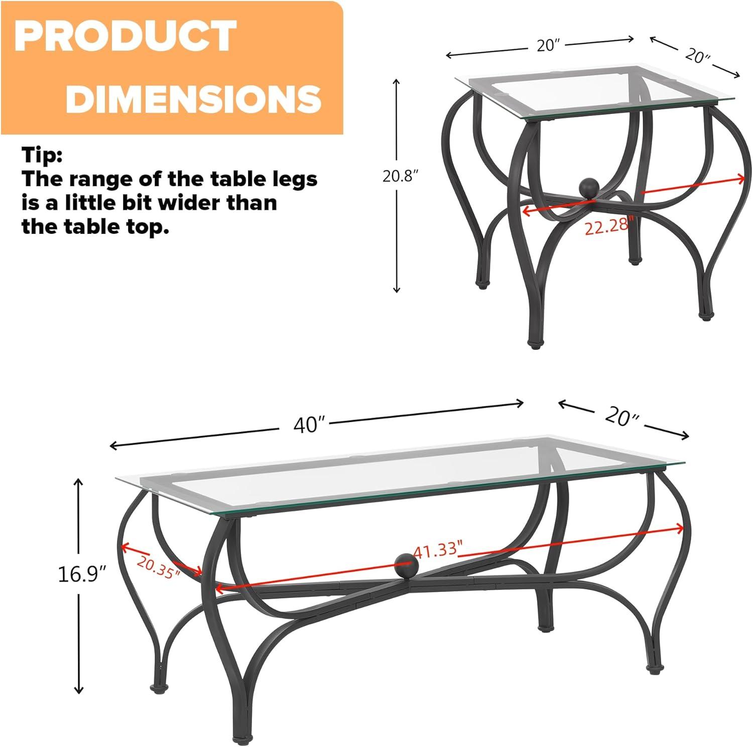 OYang Coffee Table Set Of 3, Living Room Tables Set with 2 Square End Side Table, Rectangle Long Desk, Retro Living Room Set for Apartment, Home, Office