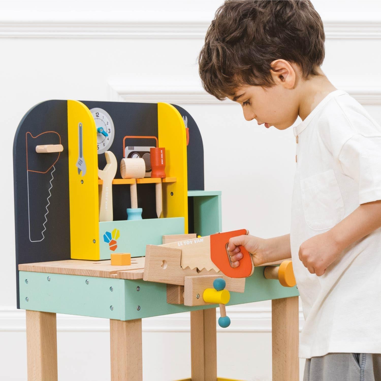Colorful Wooden Toy Work Bench with Tools for Kids