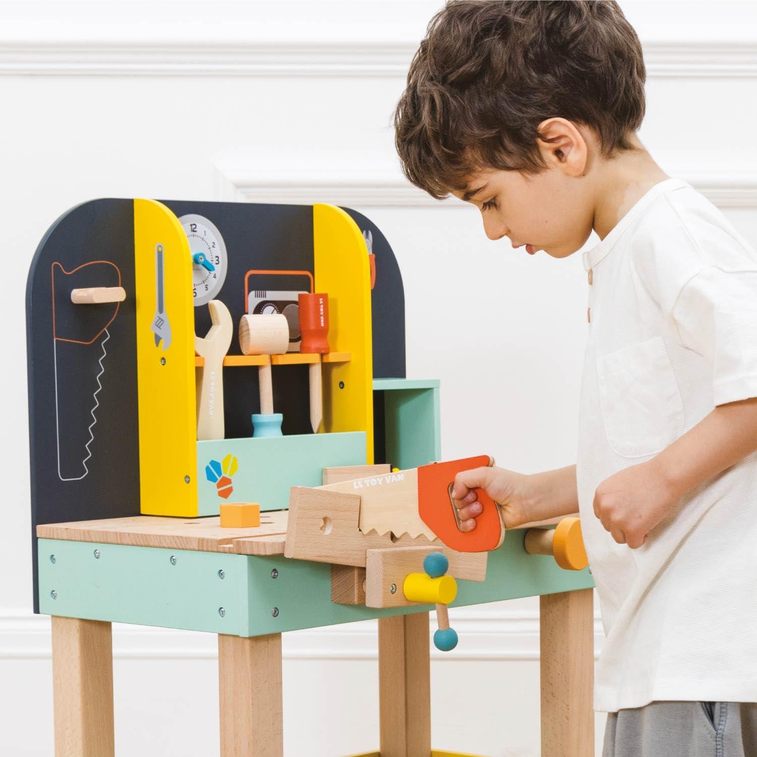 Colorful Wooden Toy Work Bench with Tools for Kids