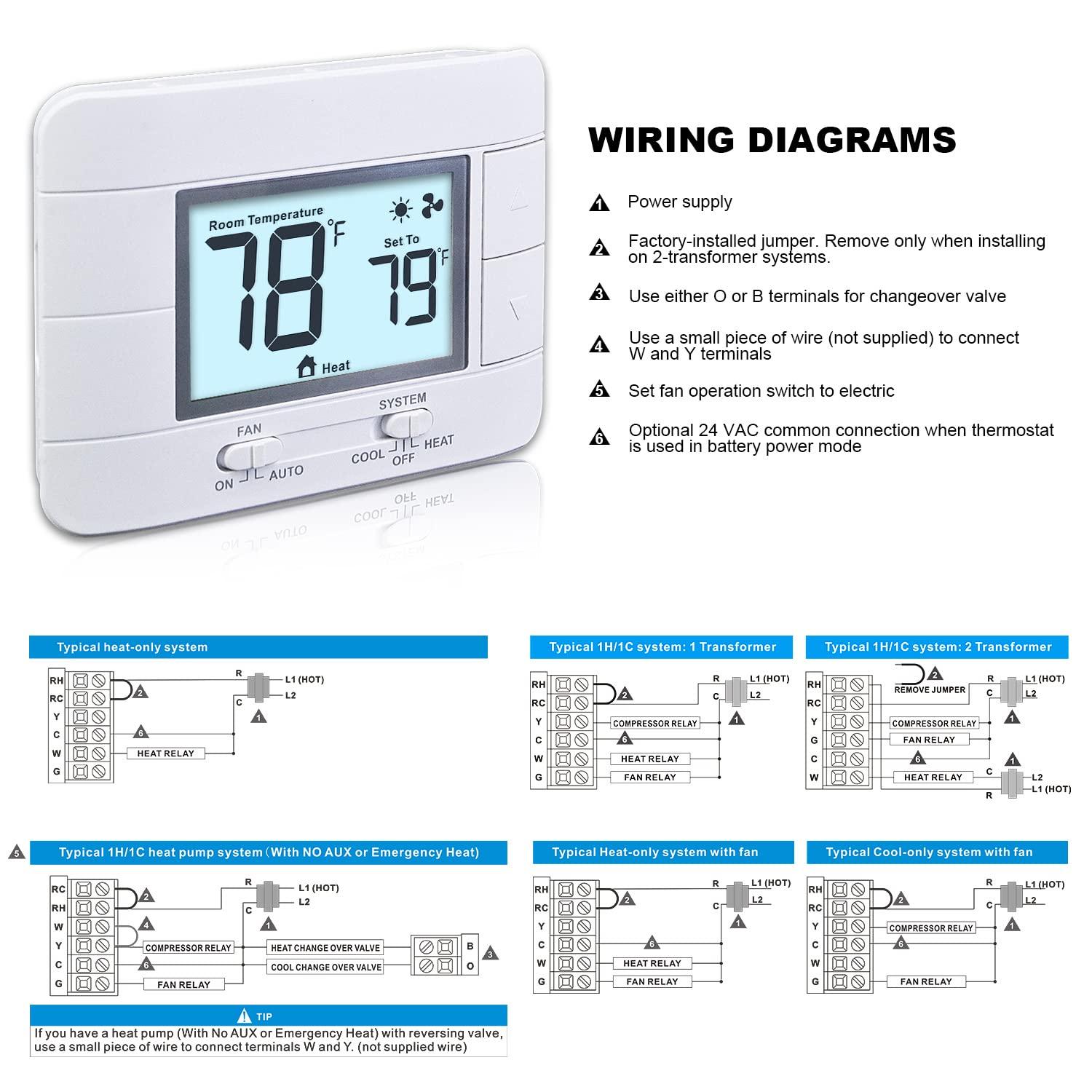 Non Programmable Thermostat for Home 1 Heat/ 1 Cool Single-Stage System, with Room Temperature Monitor (LCD White Backlit Screen)
