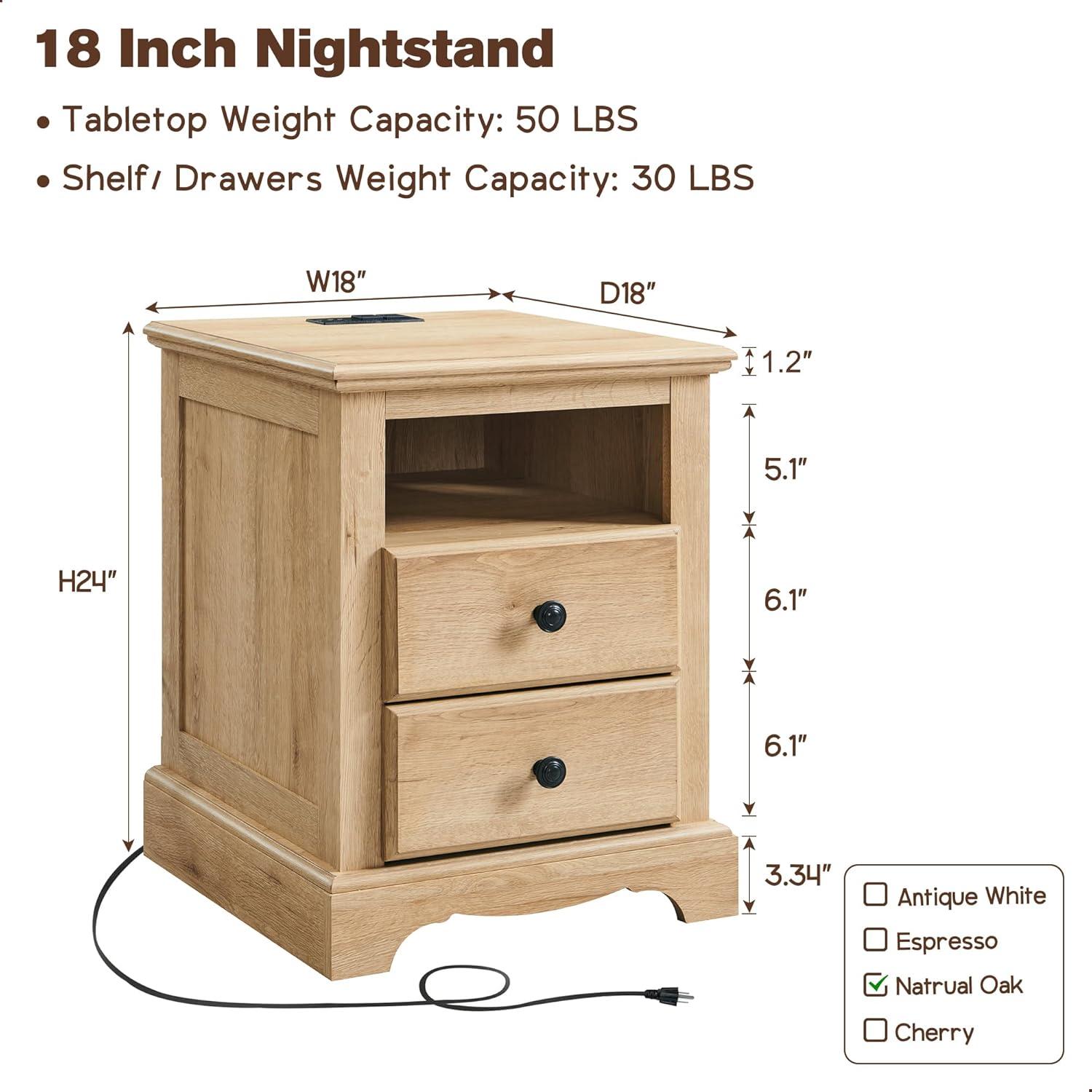 Farideh Wood 2 - Drawers Nightstand, Rustic End Table With Charging Station