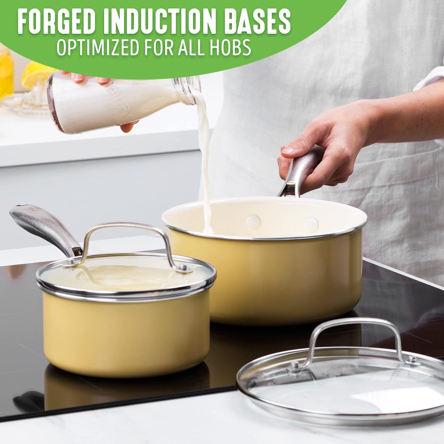 GreenLife GreenLife Artisan Healthy Ceramic Nonstick, 1L And 2L Saucepan Set, Stainless Steel Handle