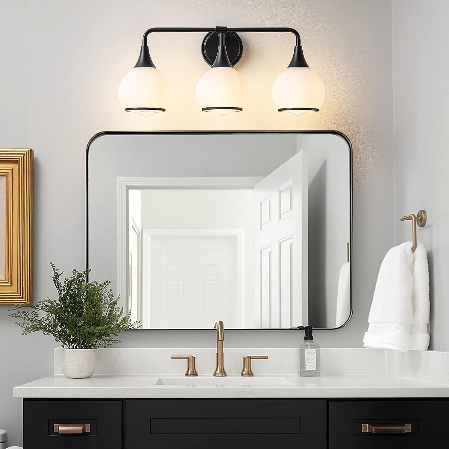 Black and Gold Bathroom Light Fixtures 2-Lights Vanity Lights with Clear Glass Shade Bathroom Vanity Light 14 Inch Wall Sconces(Exclude E26 Bulb)…