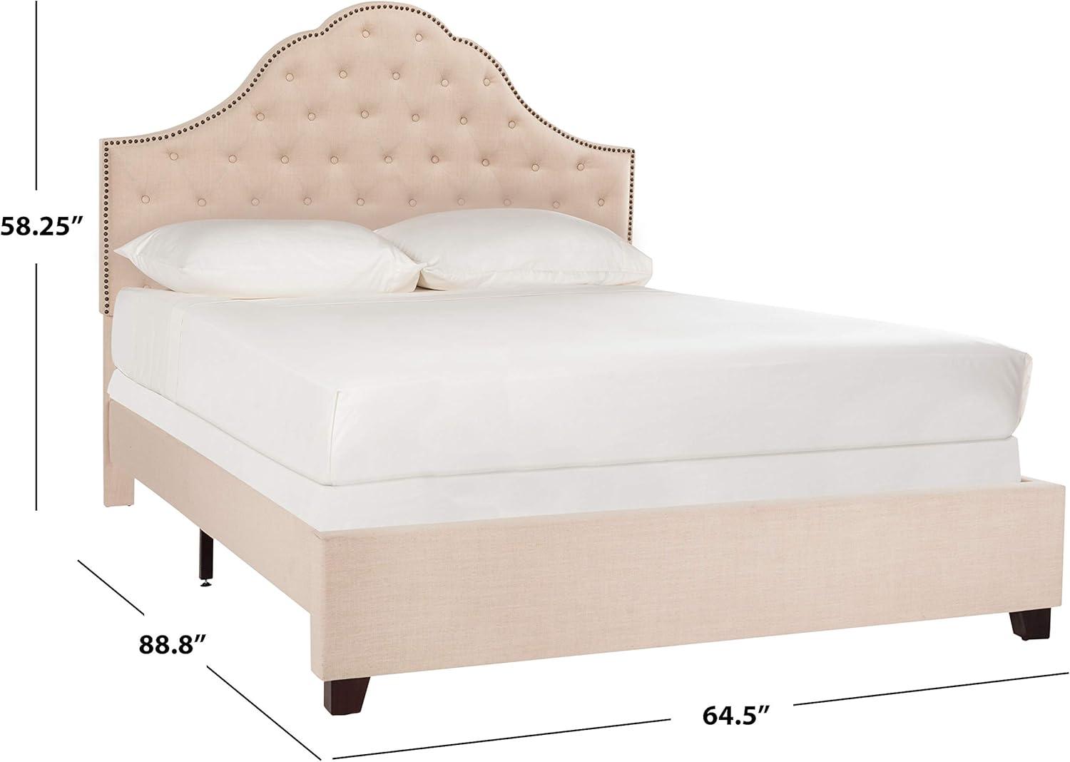 SAFAVIEH Beckham Modern Glam Tufted Headboard with Nail Heads, Queen, Beige