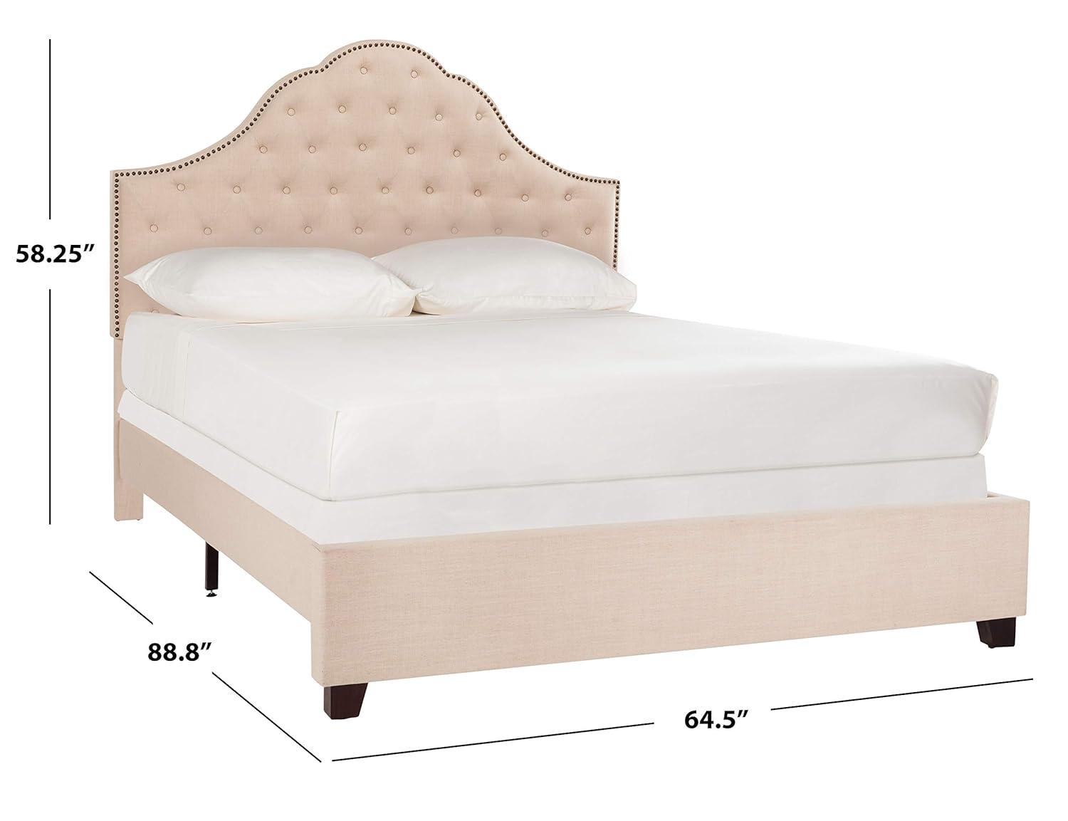 SAFAVIEH Beckham Modern Glam Tufted Headboard with Nail Heads, Queen, Beige