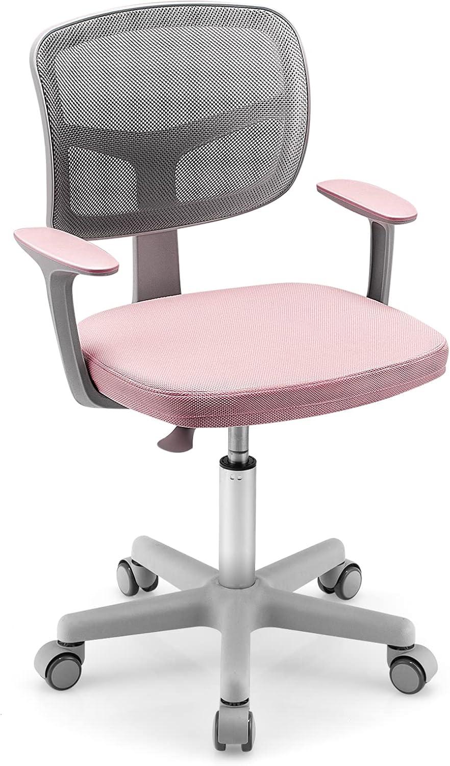 Pink Adjustable Mesh Swivel Kids Desk Chair with Armrests