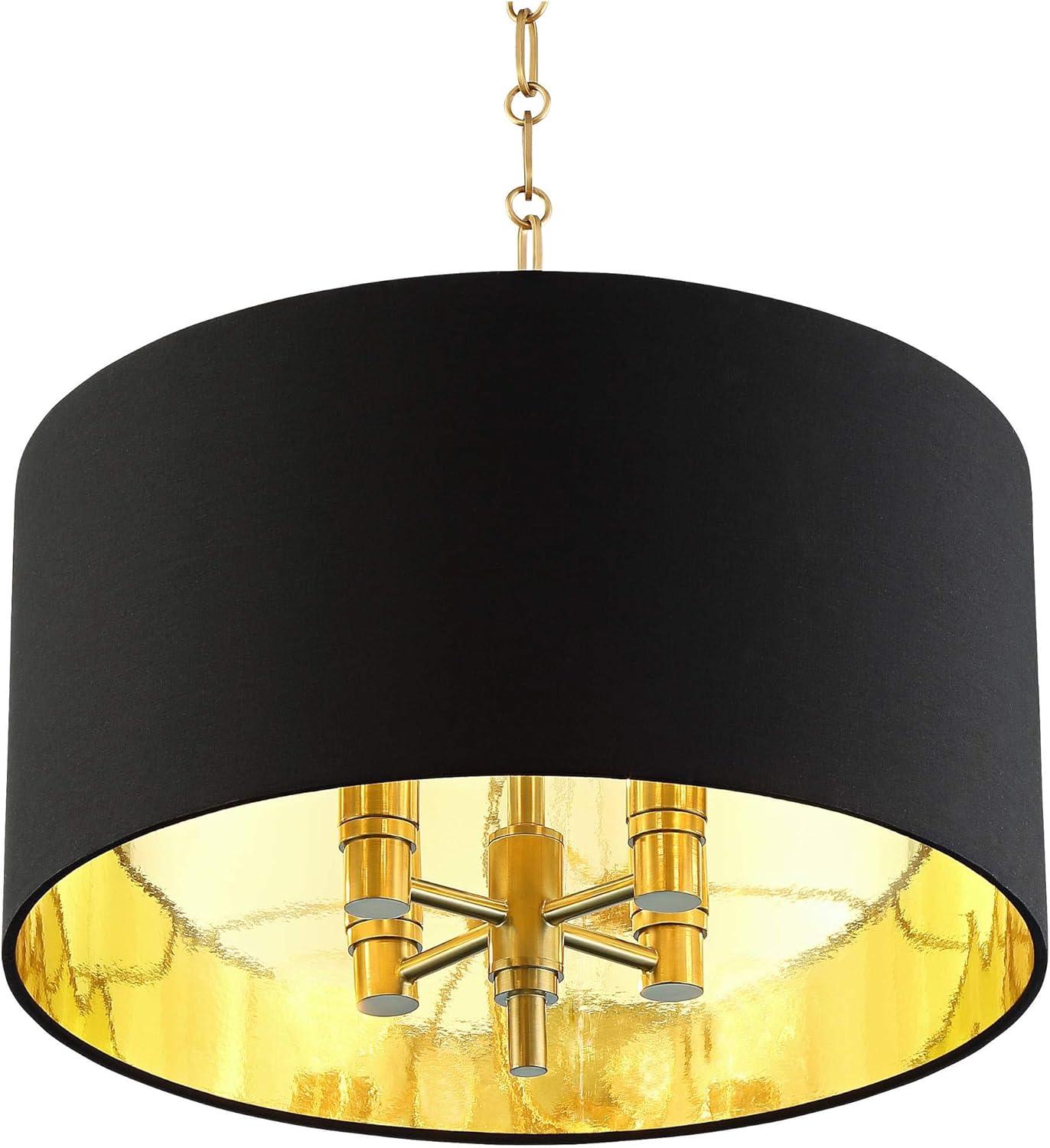 Possini Euro Design Warm Gold Pendant Chandelier 20" Wide Modern Black Fabric Drum Shade 4-Light Fixture for Dining Room Living House Kitchen Island