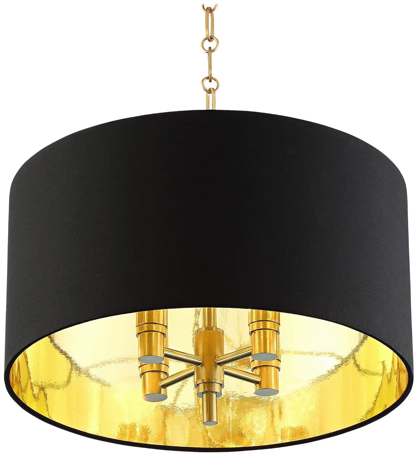 Possini Euro Design Warm Gold Pendant Chandelier 20" Wide Modern Black Fabric Drum Shade 4-Light Fixture for Dining Room Living House Kitchen Island