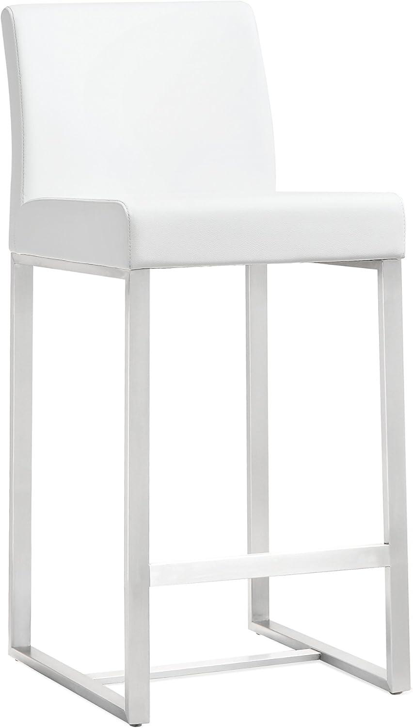 TOV Furniture Denmark White Vegan Leather Counter Stool with Silver Legs - Set of 2