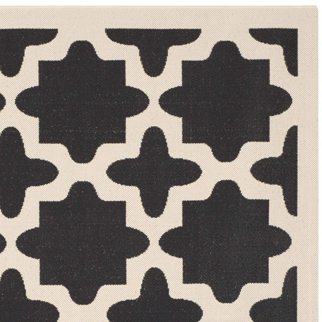 SAFAVIEH Courtyard Amanda Geometric Indoor/Outdoor Area Rug, 7'10" x 7'10" Square, Black/Beige